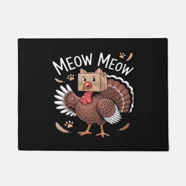 Thanksgiving Cat Funny Fake Cat Meow Thanksgiving  Doormat (Front)
