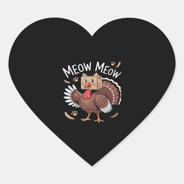 Thanksgiving Cat Funny Fake Cat Meow Thanksgiving  Heart Sticker (Front)