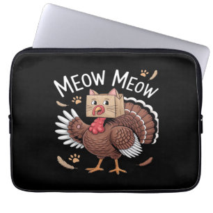 Thanksgiving Cat Funny Fake Cat Meow Thanksgiving Laptop Sleeve