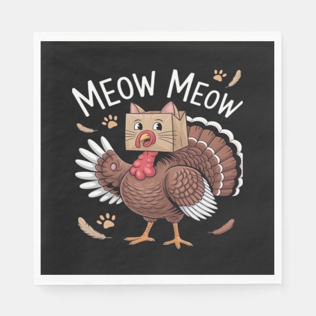Thanksgiving Cat Funny Fake Cat Meow Thanksgiving  Napkin (Front)