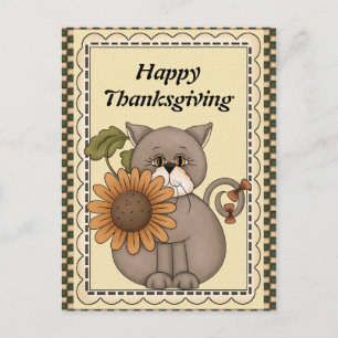 Thanksgiving Cat greeting postcard