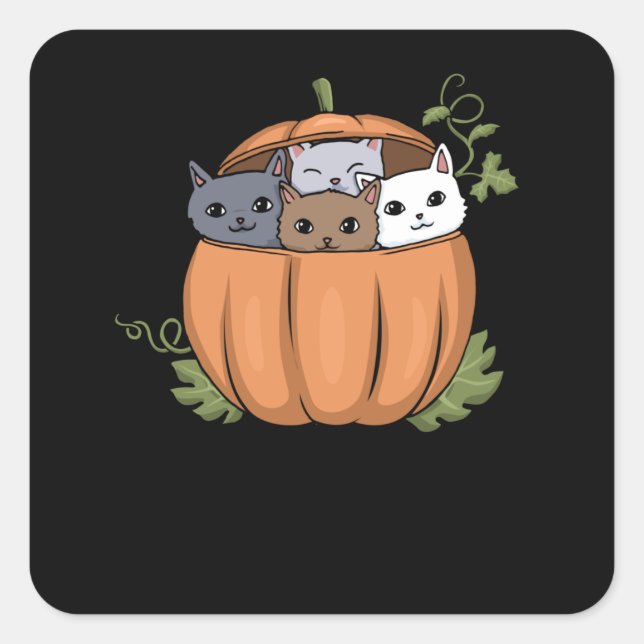 Thanksgiving Cat Pumpkin Pie Cat Mom Cute Kitten Square Sticker (Front)