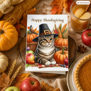 Thanksgiving Cat with Pumpkins Family Holiday Card