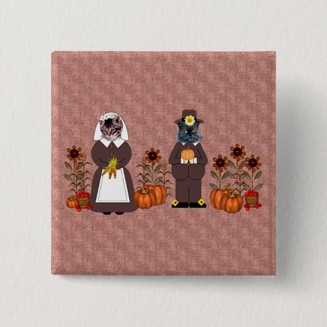 Thanksgiving Cats 2 Inch Square Button (Front)