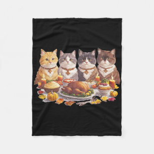 Thanksgiving Cats Dinner Feast Vintage Fall  Fleece Blanket