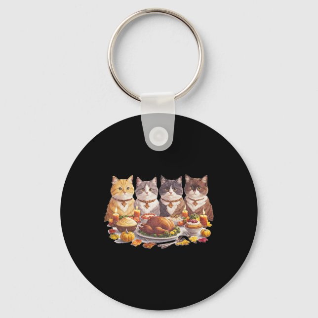 Thanksgiving Cats Dinner Feast Vintage Fall  Keychain (Front)