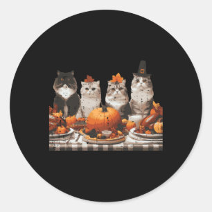 Thanksgiving Cats Dinner Feast Vintage Fall Men Wo Classic Round Sticker