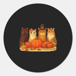 Thanksgiving Cats Dinner Pumpkin Autumn Men Women Classic Round Sticker