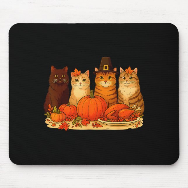 Thanksgiving Cats Dinner Pumpkin Autumn Men Women  Mouse Pad (Front)