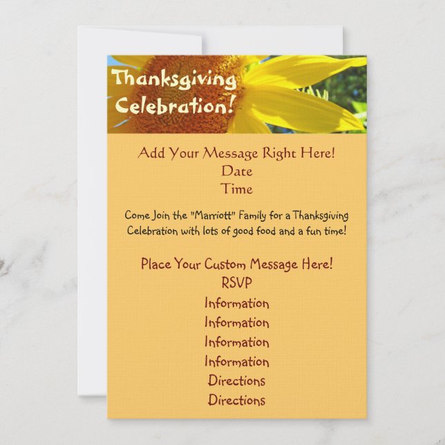 Thanksgiving Celebration! Invitations Sunflower (Front)