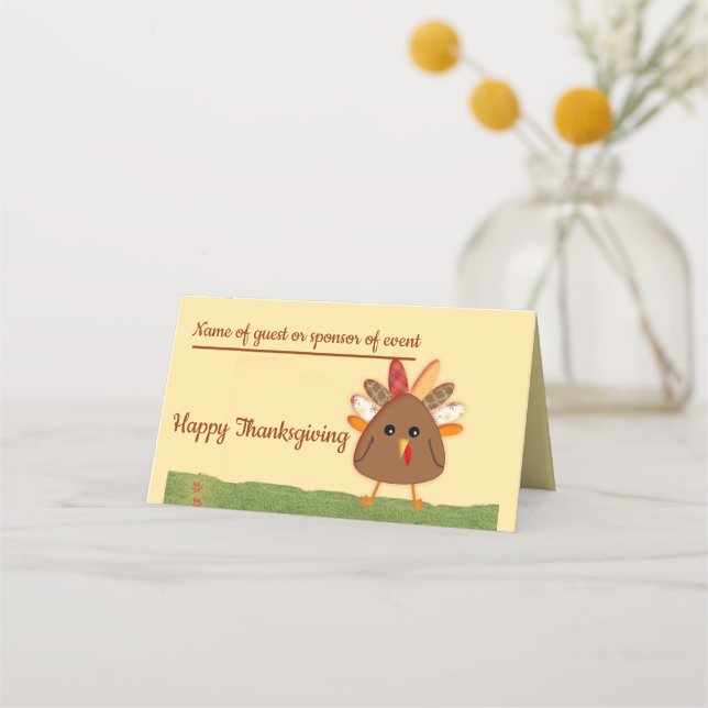 Thanksgiving Celebration, with Cartoon Turkey Place Card (Front)