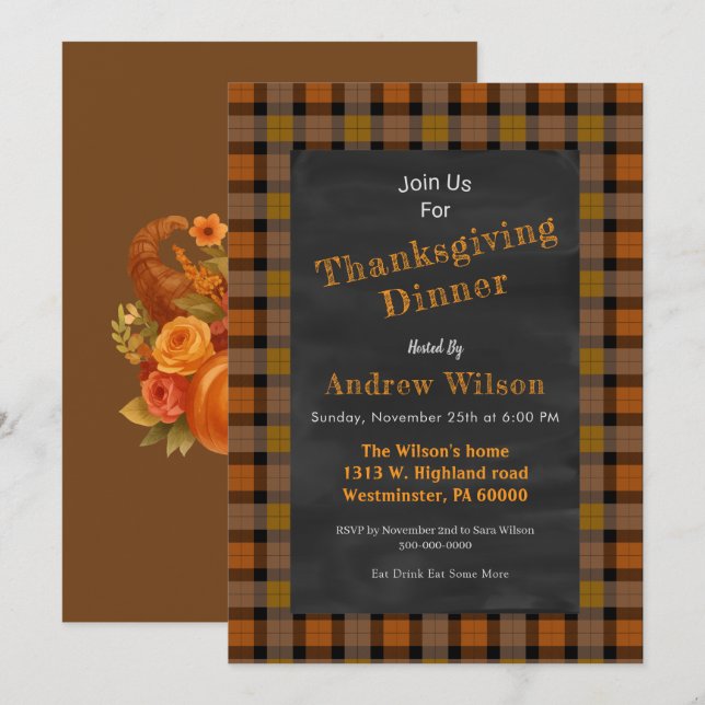 Thanksgiving Chalkboard  Invitation (Front/Back)