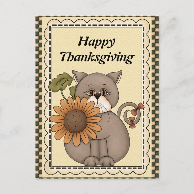 Thanksgiving Chat saluant carte postale (Devant)