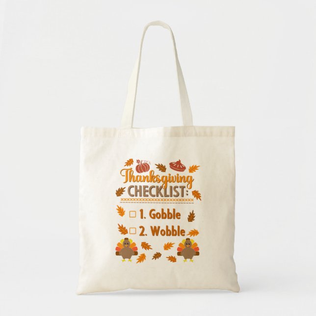 Thanksgiving Checklist Gobble Wobble Ugly Sweater Tote Bag (Front)