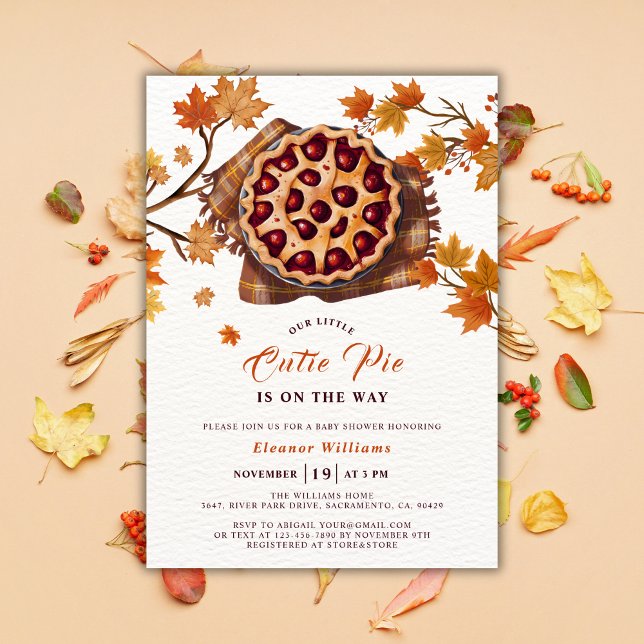 Thanksgiving Cherry Cutie Pie Fall Baby Shower Invitation (Fall Cutie Pie Baby Shower Invitation Template)