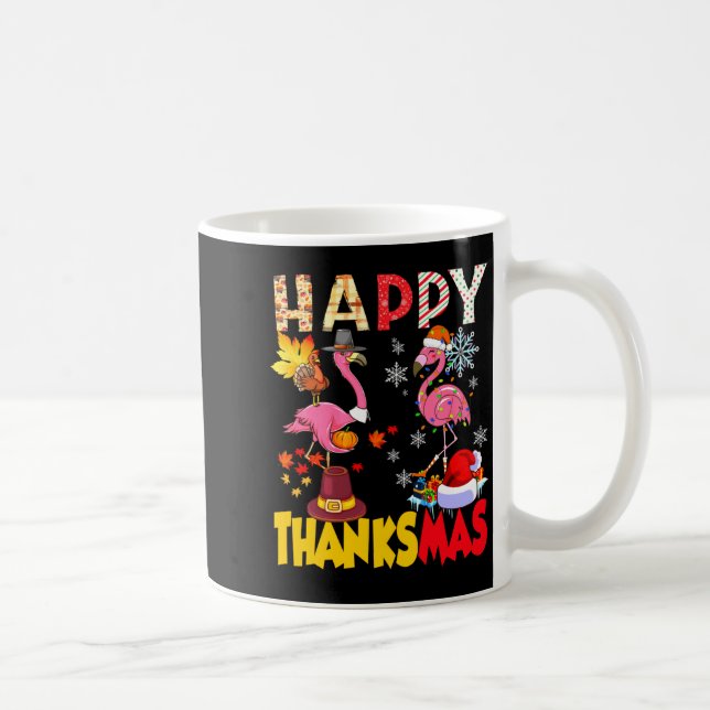 Thanksgiving Christmas Flamingo Happy Thanksmas Xm Coffee Mug (Right)