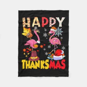 Thanksgiving Christmas Flamingo Happy Thanksmas Xm Fleece Blanket