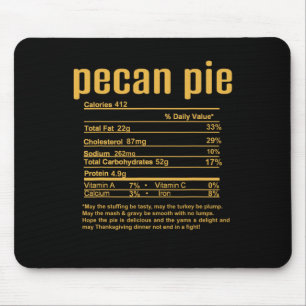 Thanksgiving Christmas Pecan Pie Nutritional Facts Mouse Pad