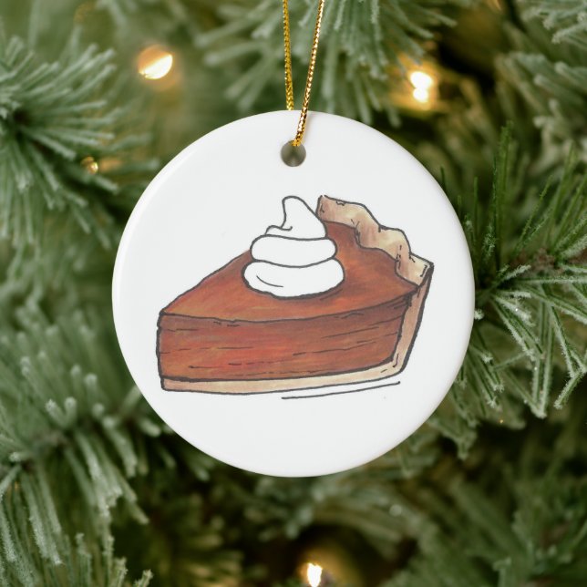 Thanksgiving Christmas Pumpkin Pie Slice Dessert Ceramic Ornament (Tree)