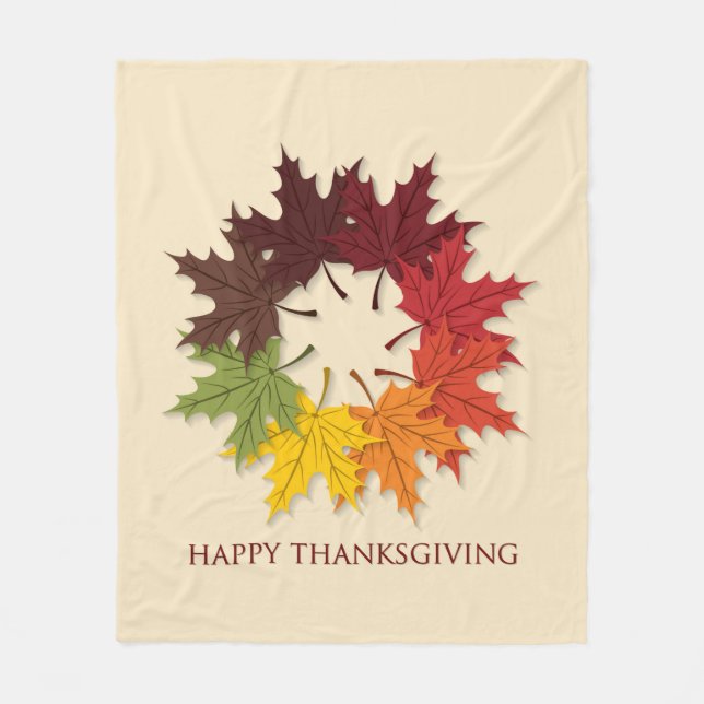 Thanksgiving circle of leaves fleece blanket (Front)