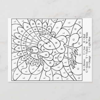 Thanksgiving Colour by letter Holiday Postcard