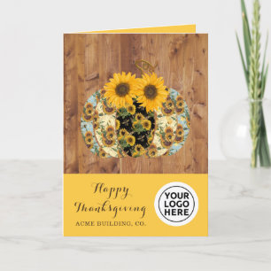 Thanksgiving Company Logo Sunflower Pumpkin Card