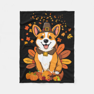 Thanksgiving Corgi Dog Turkey 1 Fleece Blanket