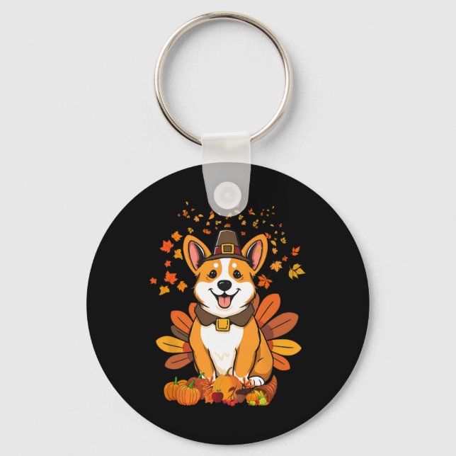 Thanksgiving Corgi Dog Turkey 1  Keychain (Front)