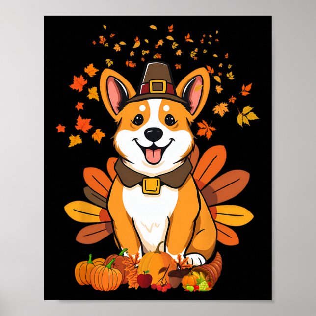 Thanksgiving Corgi Dog Turkey 1  Poster (Front)