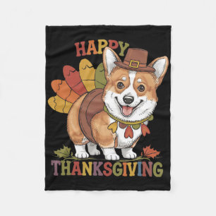 Thanksgiving Corgi Dog Turkey  Fleece Blanket
