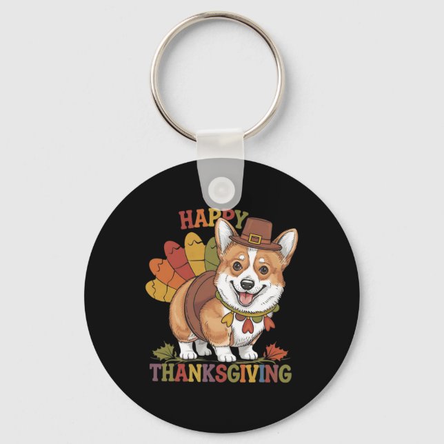 Thanksgiving Corgi Dog Turkey  Keychain (Front)