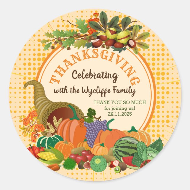 Thanksgiving Cornucopia Abundance Horn of Plenty Classic Round Sticker (Front)