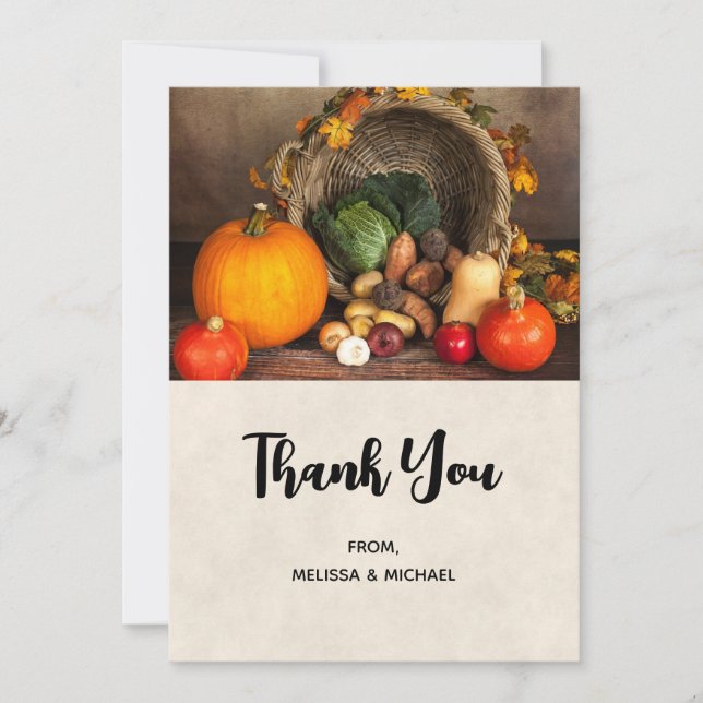 Thanksgiving Cornucopia Bountiful Harvest Thank You Card (Front)