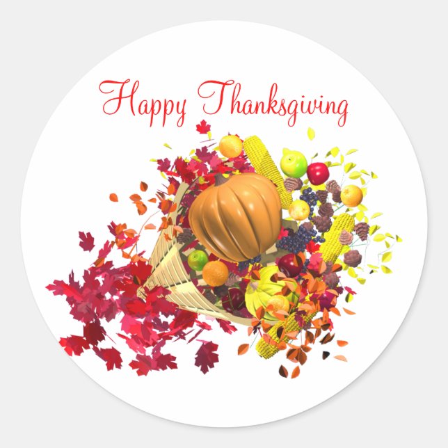 Thanksgiving Cornucopia Classic Round Sticker (Front)
