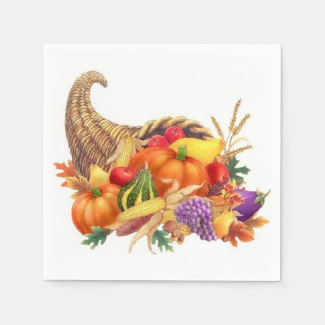 Thanksgiving Cornucopia Cocktail Napkins (Front)