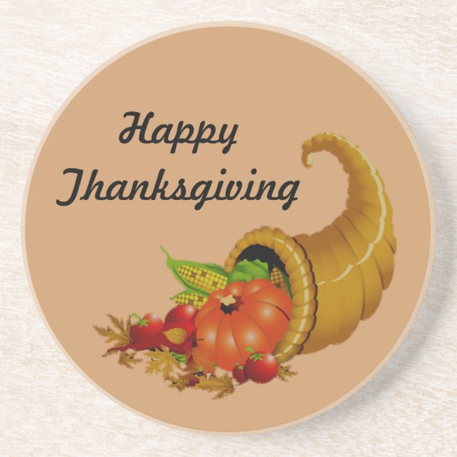 Thanksgiving Cornucopia Cork Coasters (Front)