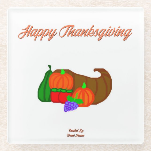 Thanksgiving Cornucopia Glass Coaster (Front)