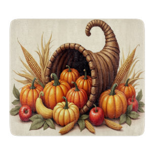 Thanksgiving Cornucopia Glass Cutting Board