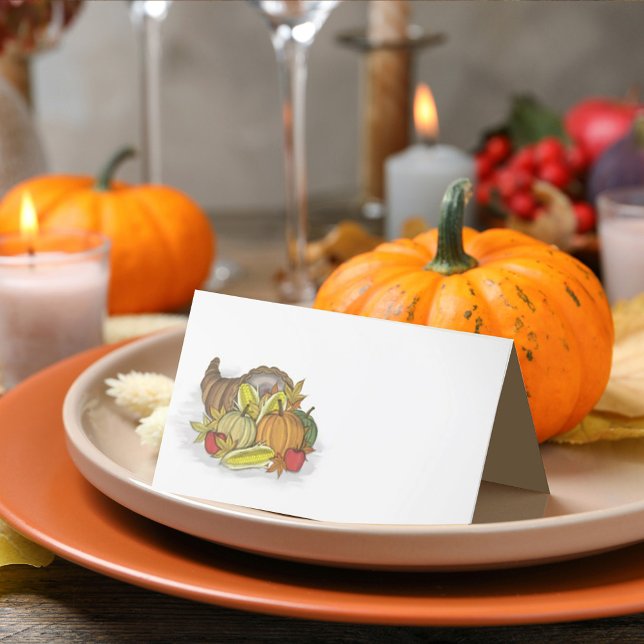 Thanksgiving Cornucopia Greenery Elegant Autumn Place Card (Creator Uploaded)