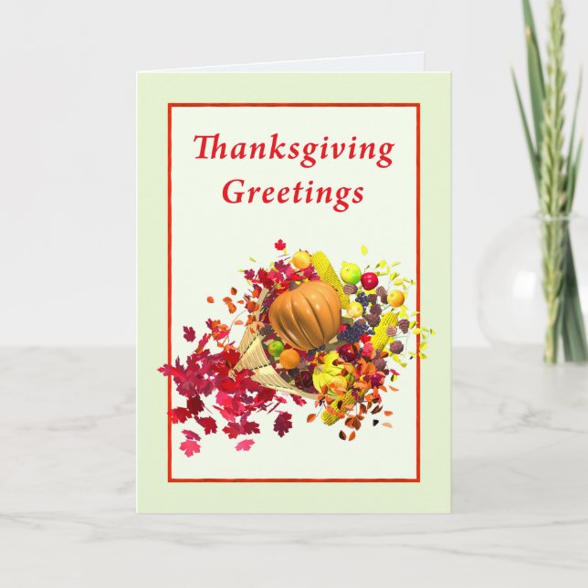 Thanksgiving Cornucopia Greetings Holiday Card (Front)