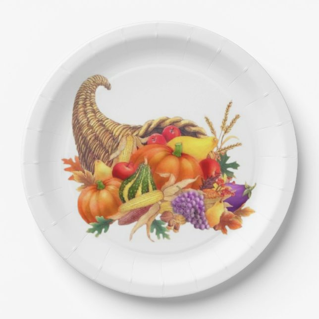 Thanksgiving Cornucopia Paper Plates (Front)