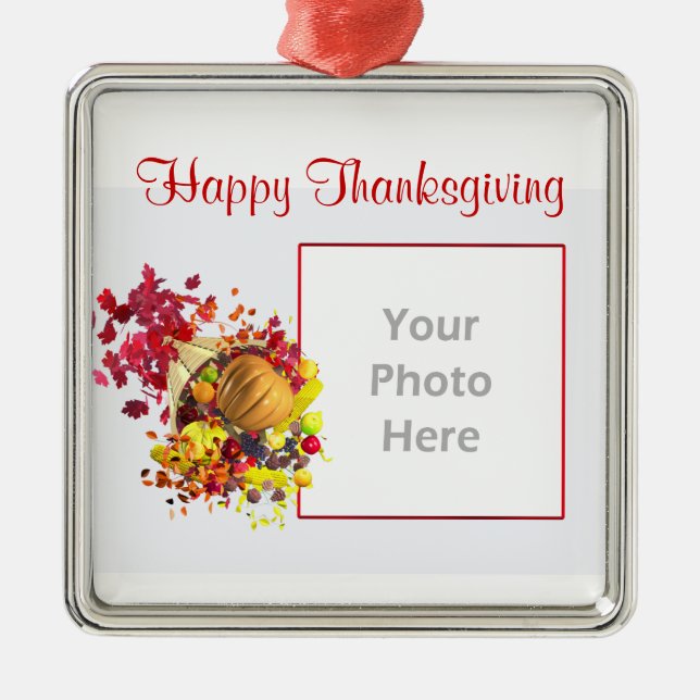 Thanksgiving Cornucopia (photo frame) Metal Ornament (Front)