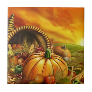Thanksgiving cornucopia pumpkin field tile