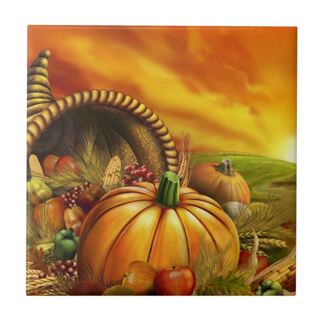 Thanksgiving cornucopia pumpkin field tile (Front)