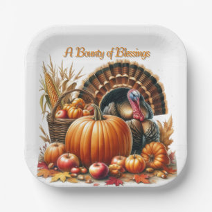 Thanksgiving Cornucopia Turkey Party Paper Plate
