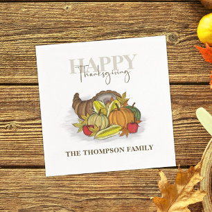 Thanksgiving Cornucopia Watercolor Elegant Harvest Napkin
