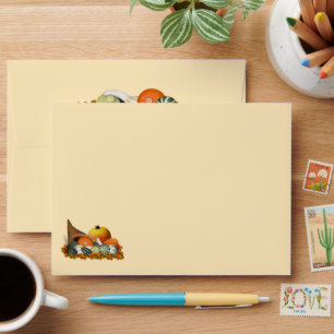 Thanksgiving Cornucopia with Fall Gourds Envelope