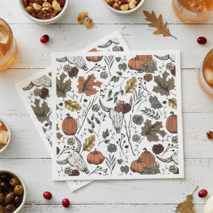 Thanksgiving Cow Skull Fall Harvest Napkin