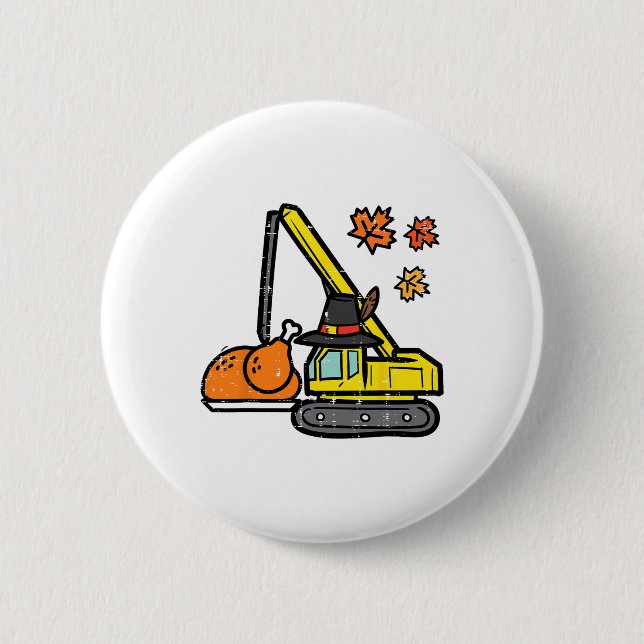 Thanksgiving Crane Turkey Construction Fall Toddle 2 Inch Round Button (Front)