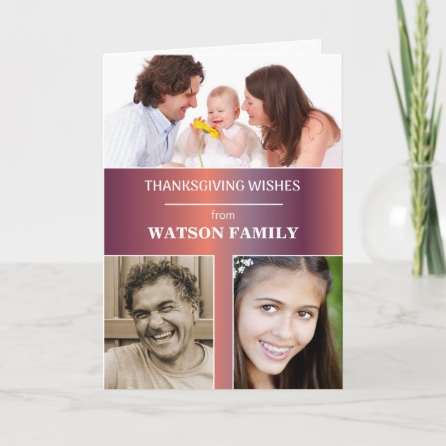 Thanksgiving Custom 3 Photo Name Card (Front)